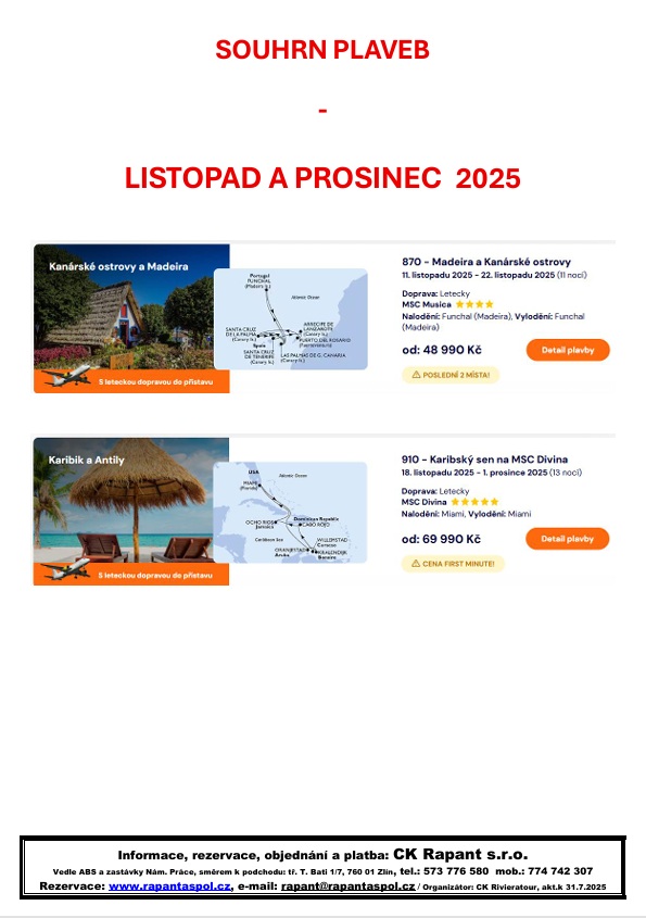 SOUHRN PLAVEB LISTOPAD A PROSINEC 2025